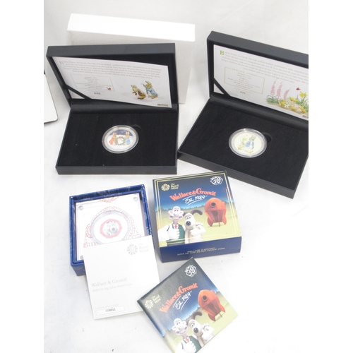 808 - WITHDRAWN - Collection of Silver Proof coins to inc. Royal Mint Wallace & Gromit 2019 UK Silver proo... 