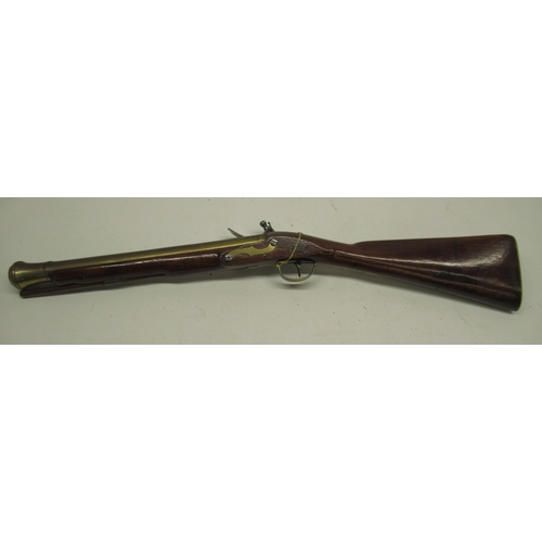 93 - Flintlock brass cannon barrel blunderbuss, 15.5