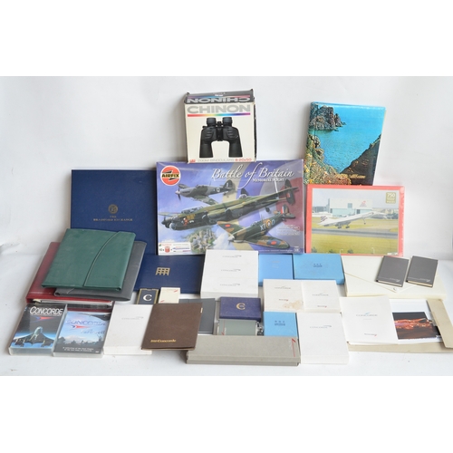 991 - Collection of genuine British Airways Concorde themed ephemera to include hip flasks, playing cards,... 