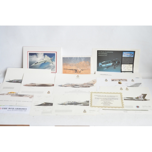 992 - Collection of military aircraft prints to include extensively signed Squadron Prints, Tornado's, F-1... 