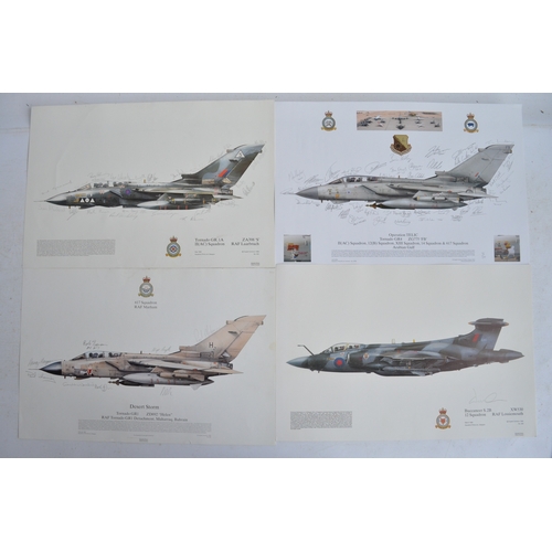 992 - Collection of military aircraft prints to include extensively signed Squadron Prints, Tornado's, F-1... 