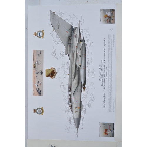 992 - Collection of military aircraft prints to include extensively signed Squadron Prints, Tornado's, F-1... 