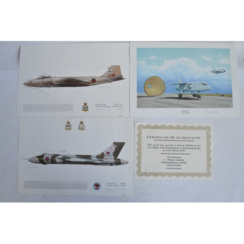 992 - Collection of military aircraft prints to include extensively signed Squadron Prints, Tornado's, F-1... 