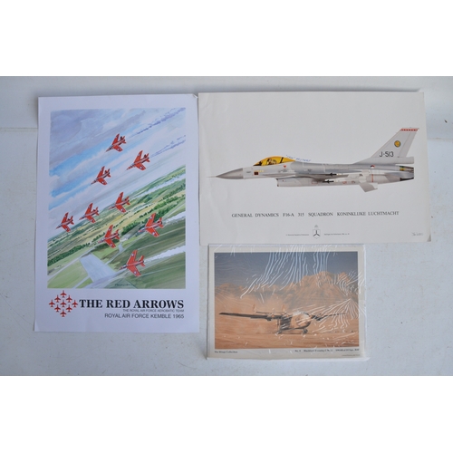 992 - Collection of military aircraft prints to include extensively signed Squadron Prints, Tornado's, F-1... 