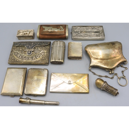 134 - Silver horse shoe vesta case, stamped 925, George V silver calling card holder in the form of an env... 