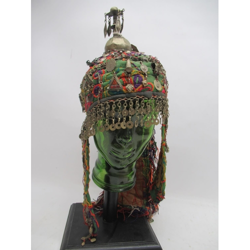 159 - Tibetan ceremonial headdress and a Tibetan prayer scroll holder