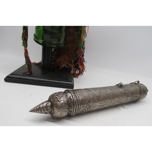 159 - Tibetan ceremonial headdress and a Tibetan prayer scroll holder