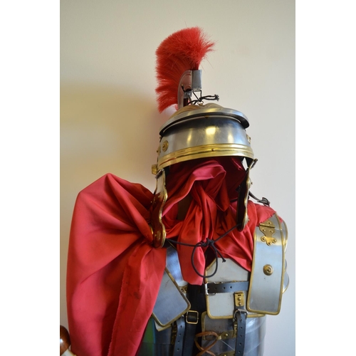 680 - Roman Army re-enactors Lorica Segmentata uniform, all metal with 2 helmets, sword etc, no size or ma... 