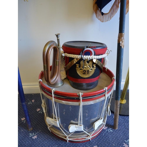 681 - Collection of Napoleonic Wars re-enactors items to include 3 eagle topped standards and a Shako helm... 