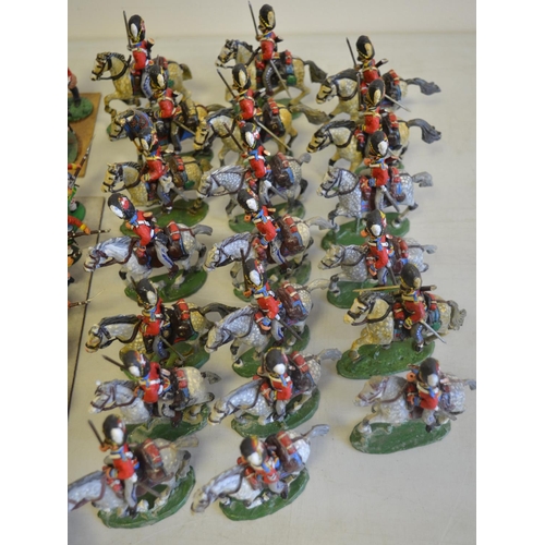 694 - Collection of mostly metal kit painted Napoleonic War era infantry and cavalry figures (scale approx... 