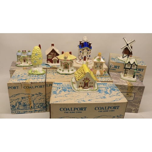 762 - Collection of boxed Coalport houses incl. 'Redhouse', H13cm; 'Belvedere', H16.5cm; 'The Windmill', H... 