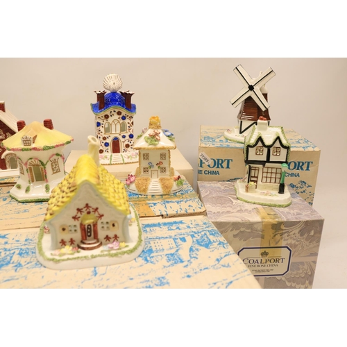 762 - Collection of boxed Coalport houses incl. 'Redhouse', H13cm; 'Belvedere', H16.5cm; 'The Windmill', H... 