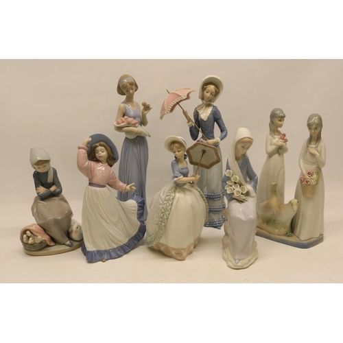 767 - Collection of ceramic figures, incl. Three NAO figures, max H32.5cm; Three Lladro figures, max H32cm... 