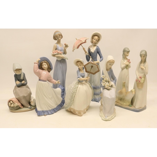 767 - Collection of ceramic figures, incl. Three NAO figures, max H32.5cm; Three Lladro figures, max H32cm... 