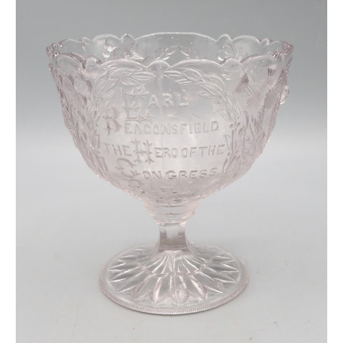 768 - 19th century pressed glass bonbon dish with inscription 'Earl of Beaconsfeild The Hero of The Congre... 