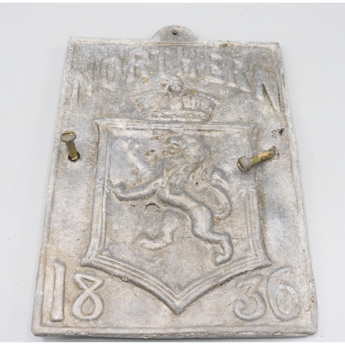 772 - 18th/19th century lead fire insurance plaque, with 'Northern 1836' impressed, H25cm