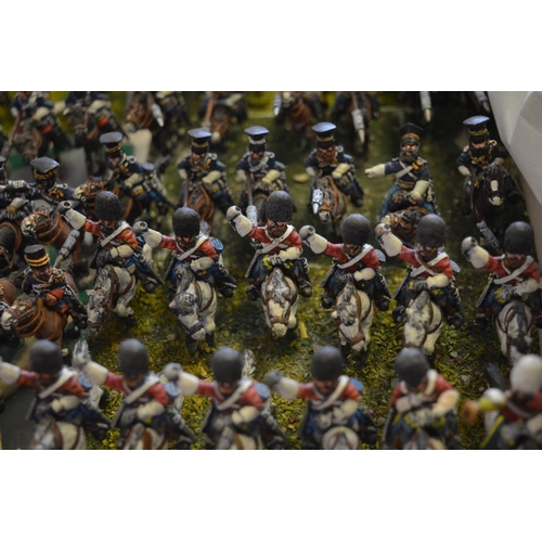 697 - Collection of white metal kit painted Napoleonic War era gaming infantry and cavalry figures, no bra... 