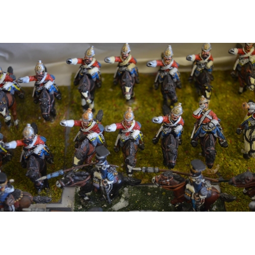 697 - Collection of white metal kit painted Napoleonic War era gaming infantry and cavalry figures, no bra... 