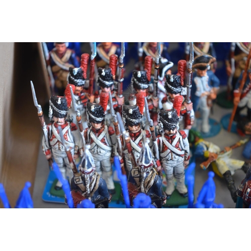 708 - Extensive mixed collection of model soldiers, generally 1/32 scale to include home painted white met... 