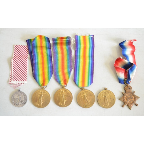 713 - Six World War I medals to include 4x Great War Victory Medals awarded to 635443 GNR J Allan RA, 1289... 