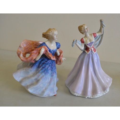 723 - Six Royal Doulton fine bone china figurines (no boxes) to include Sarah (with CoA), June, Rebecca, M... 