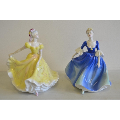 724 - Collection of fine bone china figurines (no boxes) to include Royal Doulton Good Companion, Ninette ... 