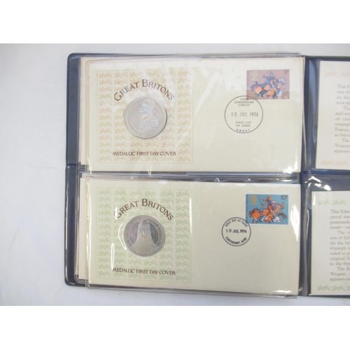 266 - Great Britons, Medallic First Day Covers by John Pinches featuring sterling silver proof medallions ... 