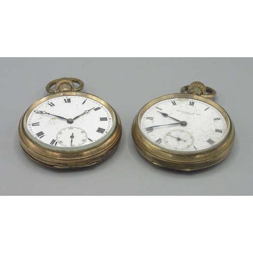 503 - Swiss for Thomas Russell & Son, Liverpool, rolled gold keyless pocket watch, signed white enamel Rom... 