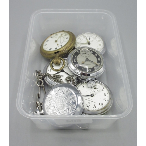 504 - Triumph chrome keyless pocket watch, signed tuxedo Arabic dial, subsidiary seconds, L2S pin pallet m... 