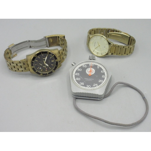 1197 - Ovale Watch stopwatch, signed black dial, 60 second register, subsidiary 60 minute dial, D63mm; Seko... 