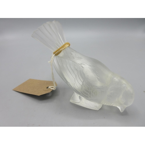 209 - Late 20th century Lalique frosted glass figure of a feeding sparrow 'Moineau Hardi', etched mark, H9... 