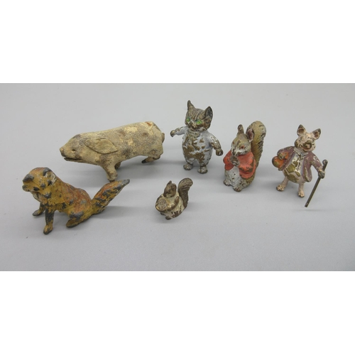 219 - Group of early 20th century cold cast bronze miniature figures of Beatrix Potter characters, incl. T... 