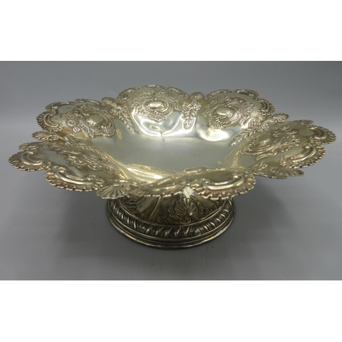 243 - Victorian silver tazza in hexafoil shape, repousse scrolling and foliate decoration, gadrooned board... 