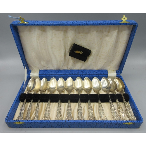 245 - Cased set of twelve early Victorian silver monogrammed spoons in Queens pattern by Alexander Coghill... 