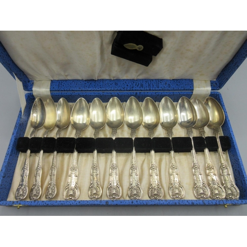 245 - Cased set of twelve early Victorian silver monogrammed spoons in Queens pattern by Alexander Coghill... 