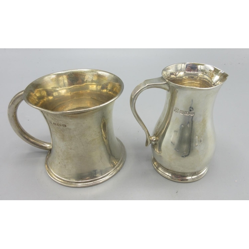 251 - Art Deco silver tankard by Charles S Green & Co Ltd, Birmingham 1921, and a George V silver jug by T... 