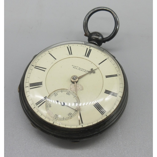 307 - Robert Bispham Blackburn, Victorian silver key wound pocket watch, signed stepped cream Roman dial, ... 