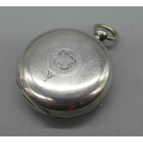 308 - American Watch Co., Waltham, Mass, Victorian silver key wound pocket watch, signed white enamel Roma... 