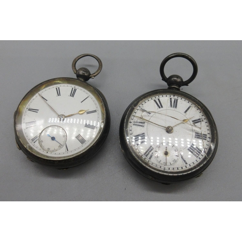 309 - Victorian silver key wound pocket watch, white enamel Roman dial, subsidiary seconds, engraved case ... 