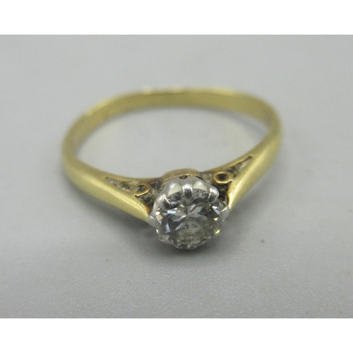 31 - Yellow gold solitaire ring set with single diamond, worn hallmark, size G1/2, 1.37g