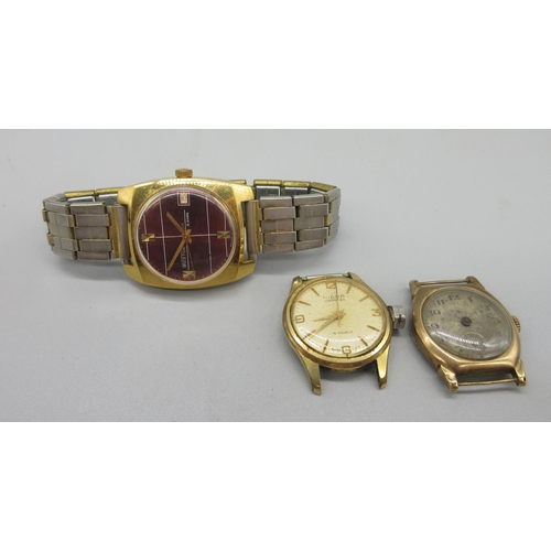 314 - Bernex 9ct gold wristwatch, silvered engine turned Arabic dial, subsidiary seconds, Stolkace two pie... 