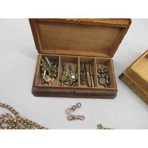 317 - Two 9ct gold Albert dog clips, gross weight 3.3g; carved Austrian softwood box containing pocket wat... 