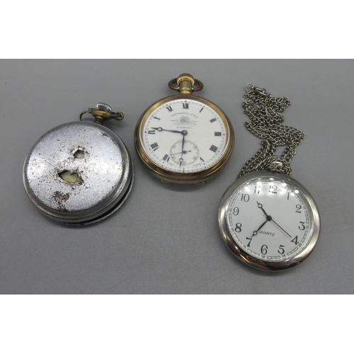 318 - Thomas Russell & Son Liverpool (Swiss), rolled gold keyless pocket watch, signed stepped white ename... 