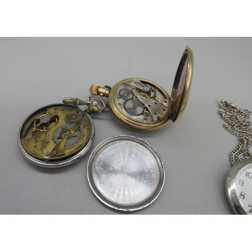 318 - Thomas Russell & Son Liverpool (Swiss), rolled gold keyless pocket watch, signed stepped white ename... 