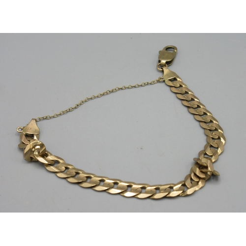 57 - 9ct yellow gold flat curb link bracelet, with safety chain, stamped 375, 10.30g