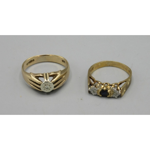 58 - 9ct yellow gold ring set with central blue stone, on engraved band, N1/2, and a 9ct yellow gold belc... 