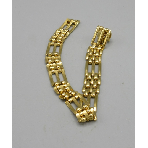 63 - Yellow gold plated 3 bar gate bracelet, L20cm, 11.4g