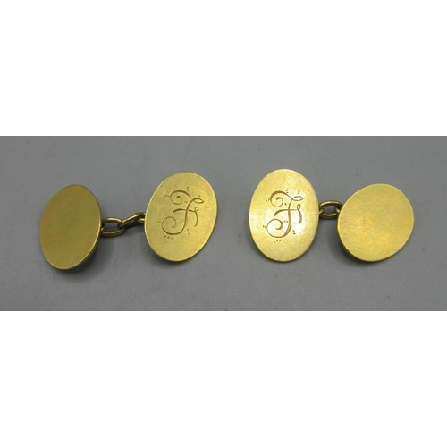 80 - 18ct yellow gold monogrammed cufflinks, stamped 18, 9.0g