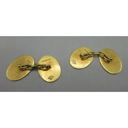 80 - 18ct yellow gold monogrammed cufflinks, stamped 18, 9.0g