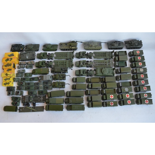 581 - Collection of playworn vintage diecast military vehicles mostly from Dinky and Corgi Juniors includi... 